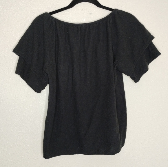 Madewell Texture and Thread Tiered Sleeve Black Top Size Small - Picture 6 of 9